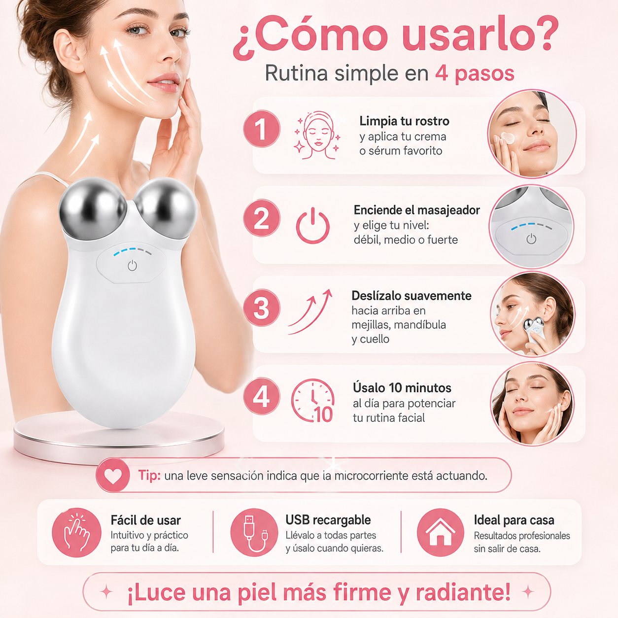 Masajeador Facial Microcorriente USB