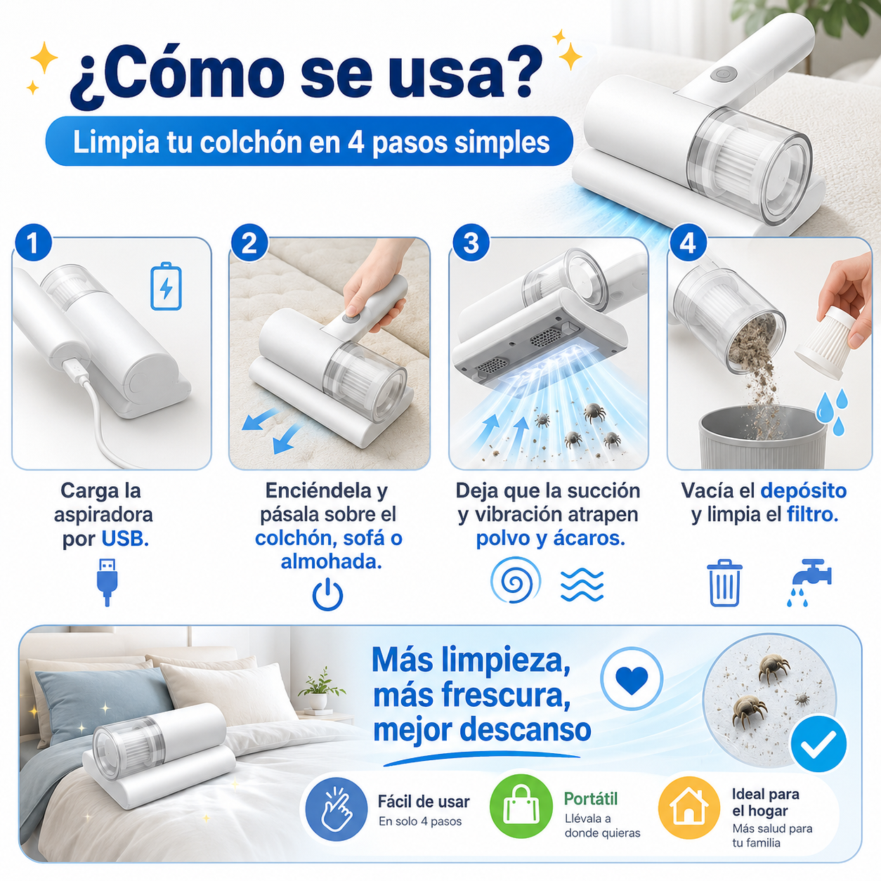Aspiradora Portátil Colchón Anti-acaros